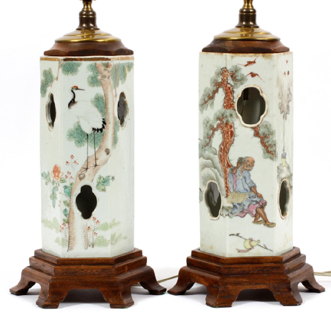CHINESE PORCELAIN LAMPS, PAIR, H 28 1/2"-29" (1 of 5)