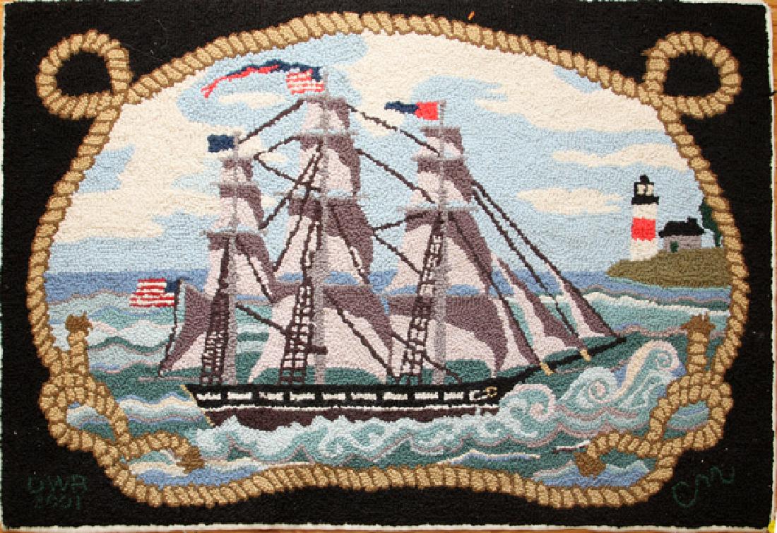 FOLK ART HOOKED RUG, 2001 A CLIPPER SHIP (1 of 3)