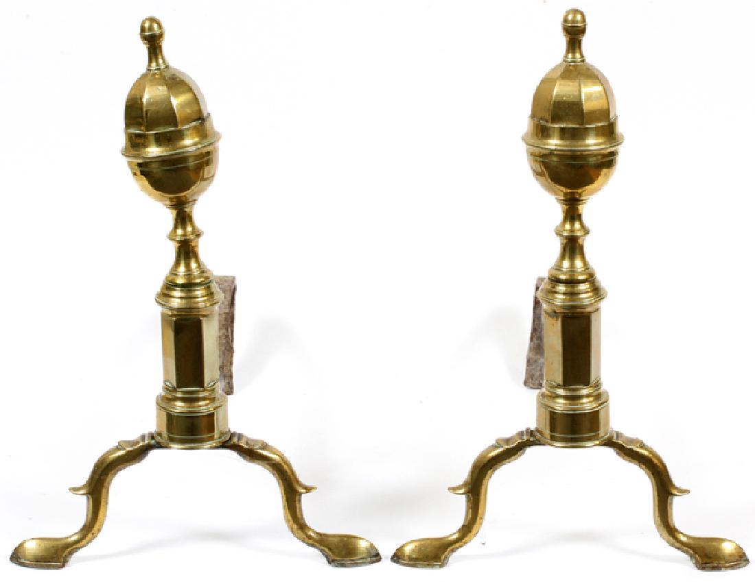 NEW ENGLAND CAST BRASS & WROUGHT IRON ANDIRONS (1 of 4)