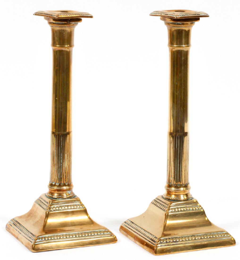 BRASS CANDLE STICKS, 19TH C., PAIR, H 10" (1 of 2)