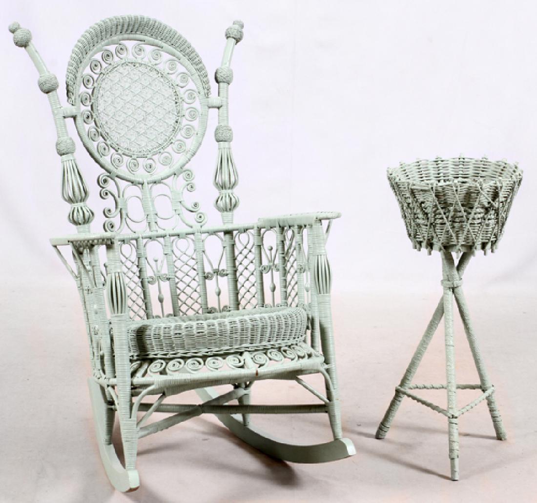 FANCY WICKER ROCKING CHAIR AND PLANTER, 2 PIECES (1 of 4)