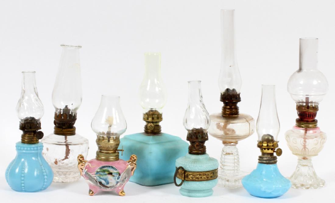 MINIATURE OIL LAMPS, 19TH C., EIGHT (1 of 2)