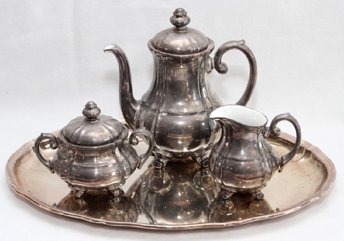 SILVER OVERLAY ON PORCELAIN TEA SET AND TRAY (1 of 2)