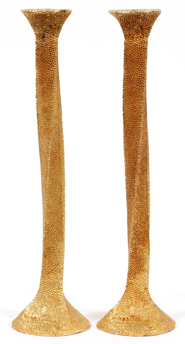 FRENCH GILDED IRON CANDLESTICKS, PAIR, H 13" (1 of 4)