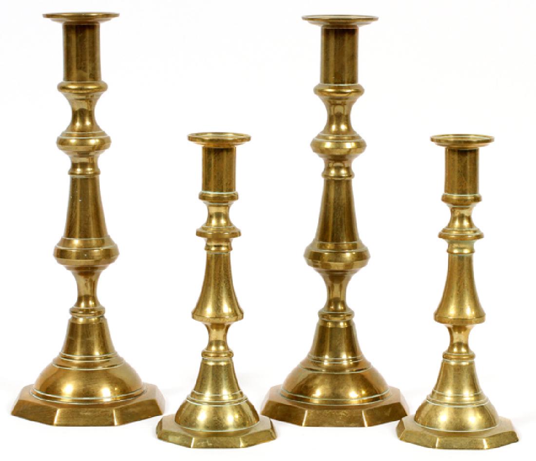 AMERICAN BRASS PUSH-UP CANDLESTICKS, 19TH C. (1 of 4)