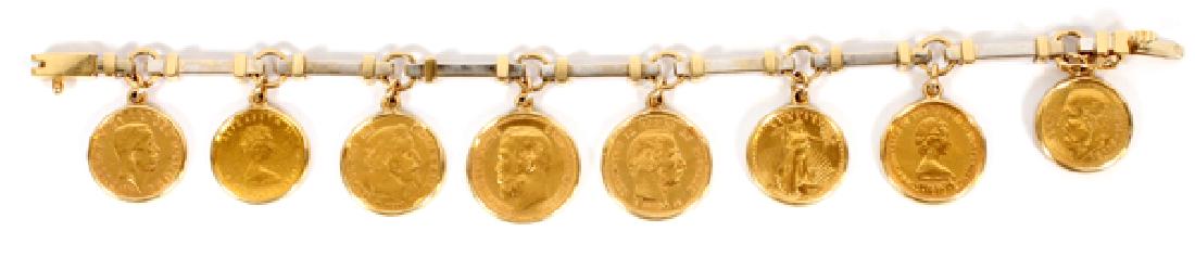14K TWO TONE LINK BRACELET WITH 8 BEZEL SET COINS (1 of 2)