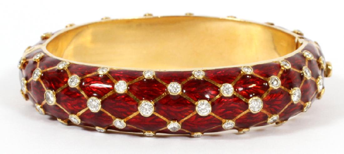 TIFFANY DIAMOND & GOLD RED ENAMEL BANGLE BRACELET (1 of 2)