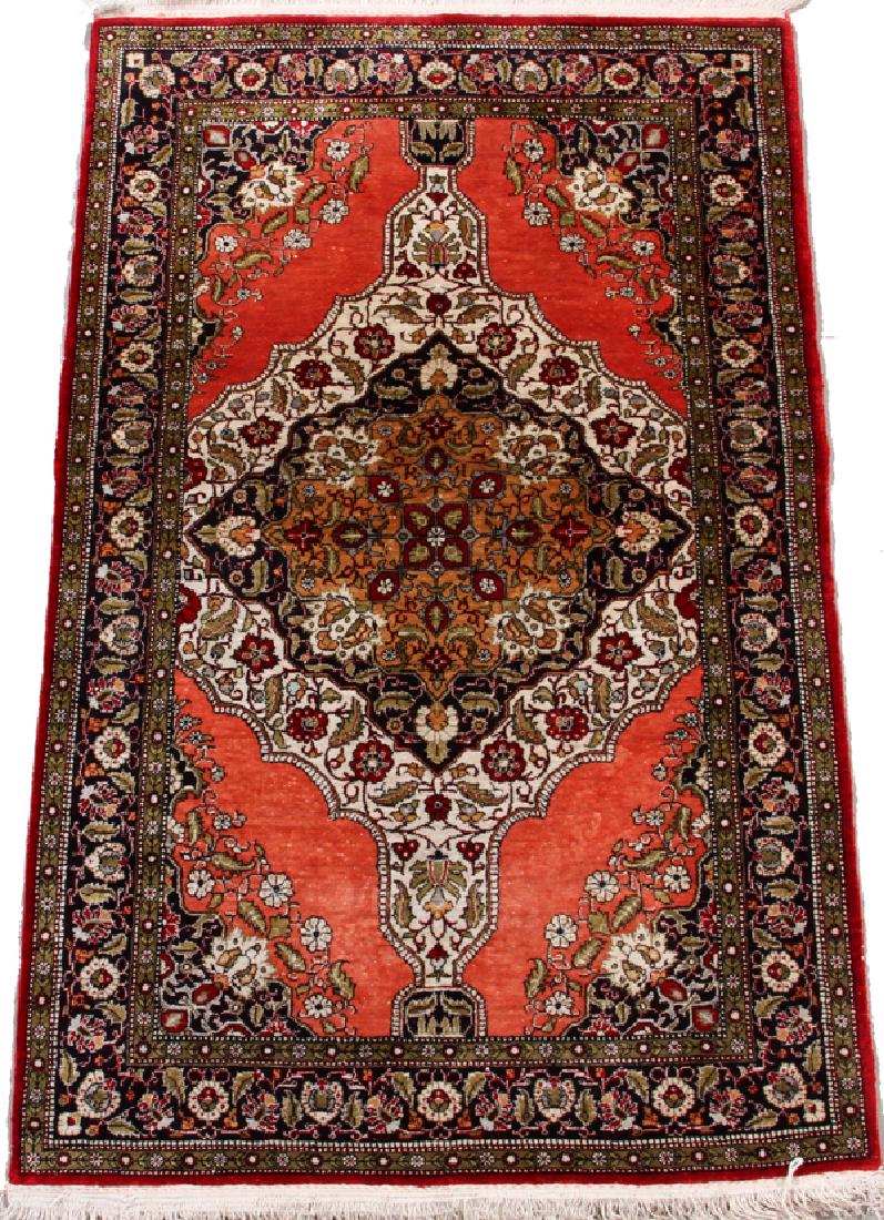 HAND WOVEN SILK RUG, 30" X 48"