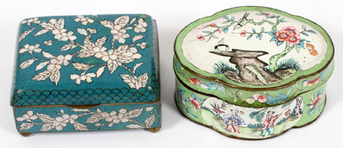 ASIAN ENAMEL COVERED BOXES, 2, H 2 1/2", L 4" (1 of 3)