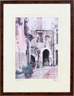 MARTIN ROBERTS COLORED LITHOGRAPH: MARTIN ROBERTS COLORED LITHOGRAPH, H 20 1/4'', W 15'', "CAT IN A MEDIEVAL WINDOW" :A MATTED AND FRAMED PRINT BY MARTIN ROBERTS, SIGNED IN THE LOWER RIGHT CORNER, AND TITLED "CAT IN A MEDIEVAL WINDOW"