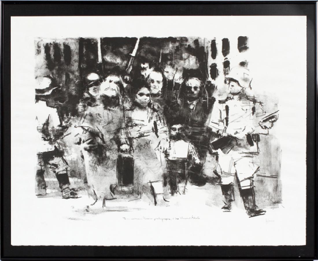 JACK LEVINE LITHOGRAPH WARSAW GHETTO: JACK LEVINE, LITHOGRAPH, H 19 1/2", W 24 1/2", WARSAW GHETTO :Signed.