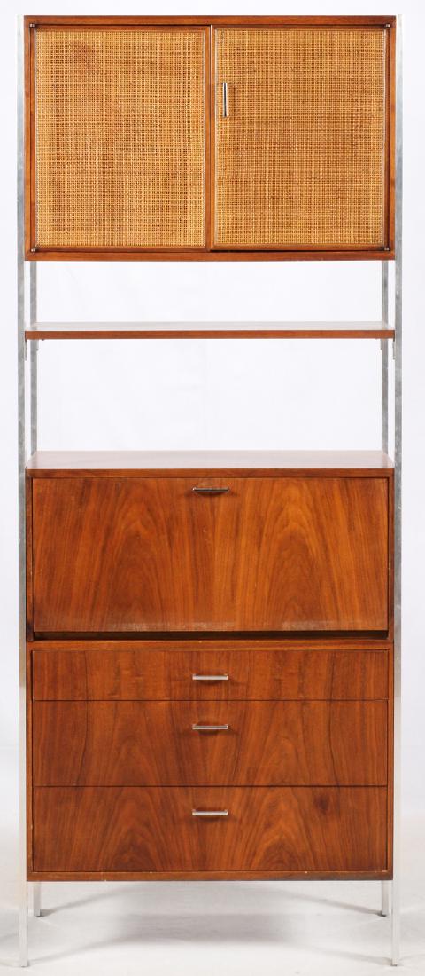 MILO BAUGHMAN FOUNDERS FURNITURE SECRETARY: MILO BAUGHMAN, FOUNDERS FURNITURE, WALNUT AND ALUMINUM SECRETARY, H 83", W 33", D 16" :A walnut and aluminum modular secretary, attributed to Milo Baughman for Founders Furniture, a division of Knoll 