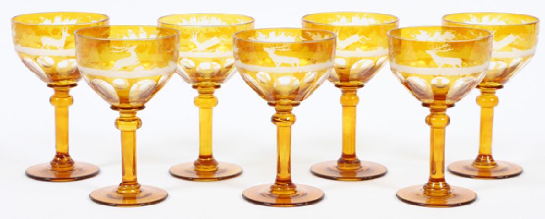 BOHEMIAN CUT-TO-CLEAR GLASS GOBLETS, SEVEN (1 of 2)