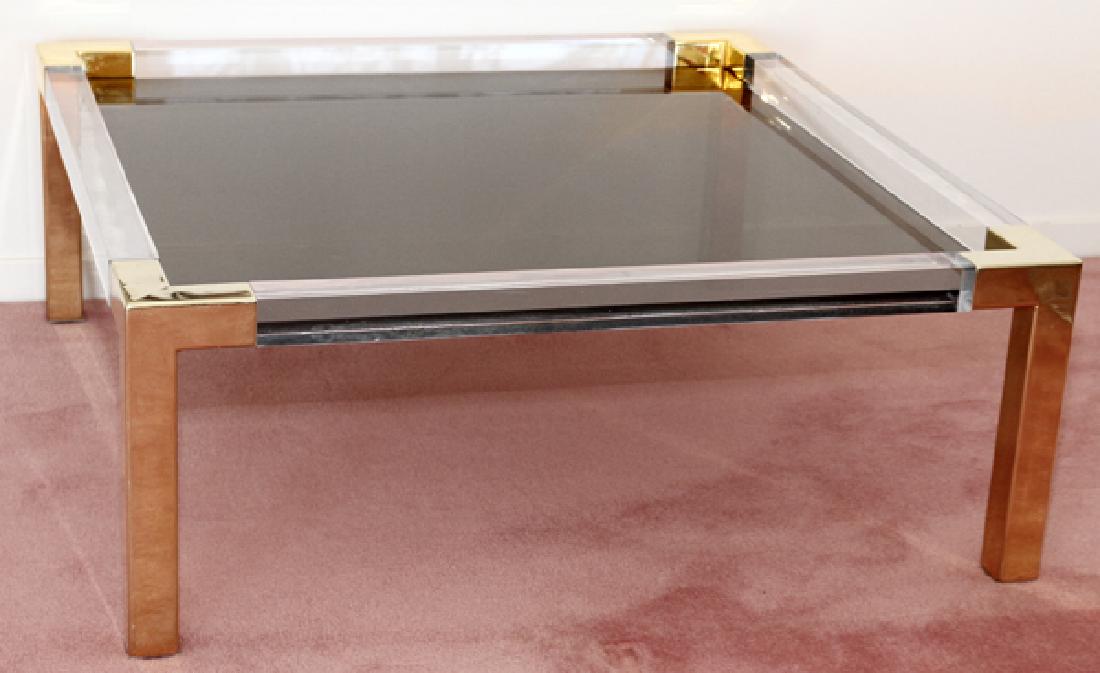 MODERN GLASS, LUCITE AND METAL COFFEE TABLE (1 of 2)