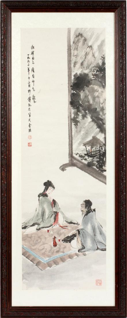 CHINESE WATERCOLOR ON PAPER, INTERIOR SCENE (1 of 2)