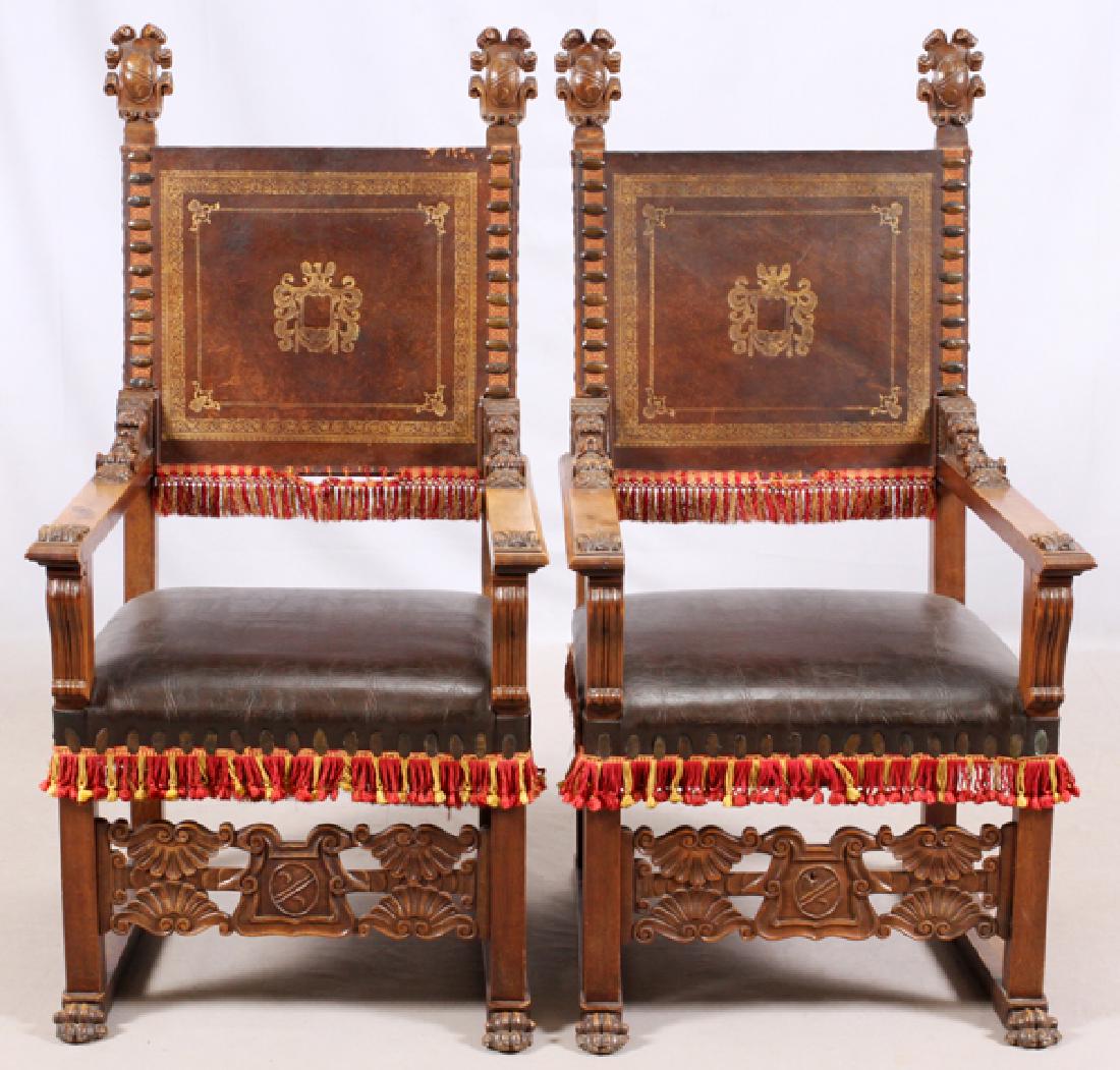 ITALIAN STYLE WALNUT & LEATHER ARM CHAIRS (1 of 3)