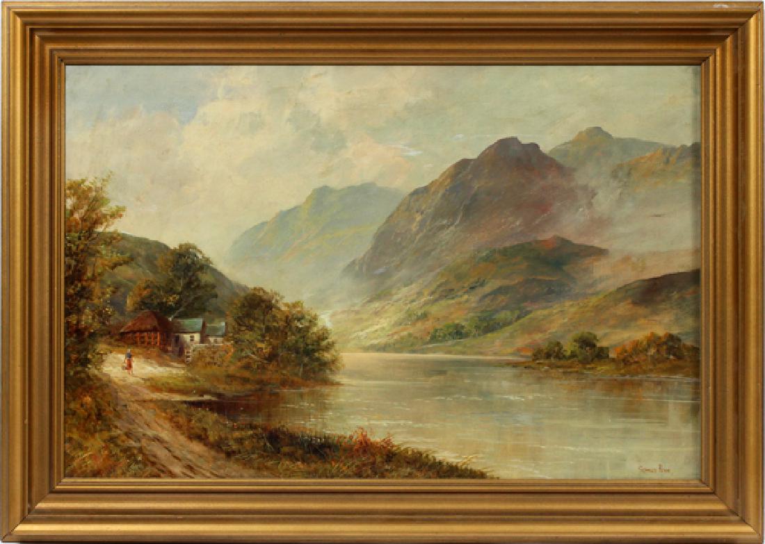 FRANCIS E. JAMIESON OIL ON CANVAS: FRANCIS E. JAMIESON (UK, 1895â€“1950), OIL ON CANVAS, H 20", W 30", "RISING MISTS, LOCH LAIDON" :Signed lower right with one of his pseudonyms "Stanley Penn"; period gilt frame. Unidentified ID l