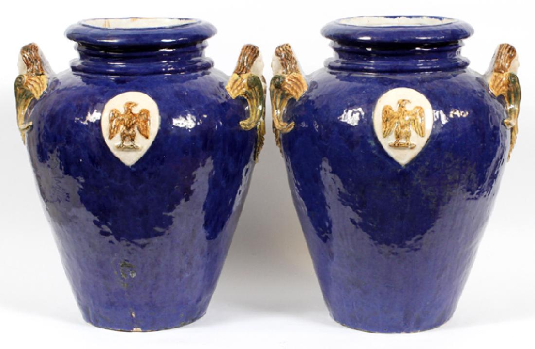 MAJOLICA JARS, PAIR, H 20", DIA 17" (1 of 5)