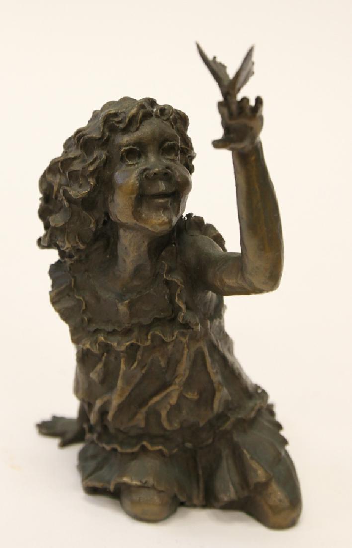 MARK HOPKINS SIGNED BRONZE SCULPTURE: MARK HOPKINS (AMER 20TH C), SIGNED LIMITED EDITION, BRONZE SCULPTURE, 90/2500, H 5", W 5", D 4", GIRL WITH BUTTERFLY Mark Hopkins bronze sculpture of a girl with a butterfly. Signed on the underside a