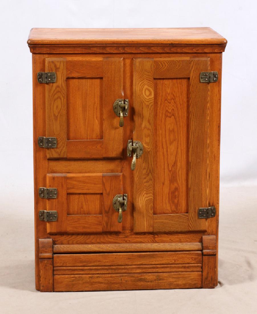 ANTIQUE OAK ICE BOX, H 38", L 29", D 16"