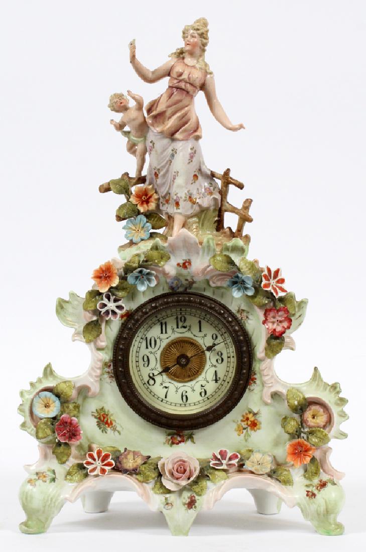 GERMAN PORCELAIN MANTLE CLOCK, CIRCA  1900 (1 of 8)