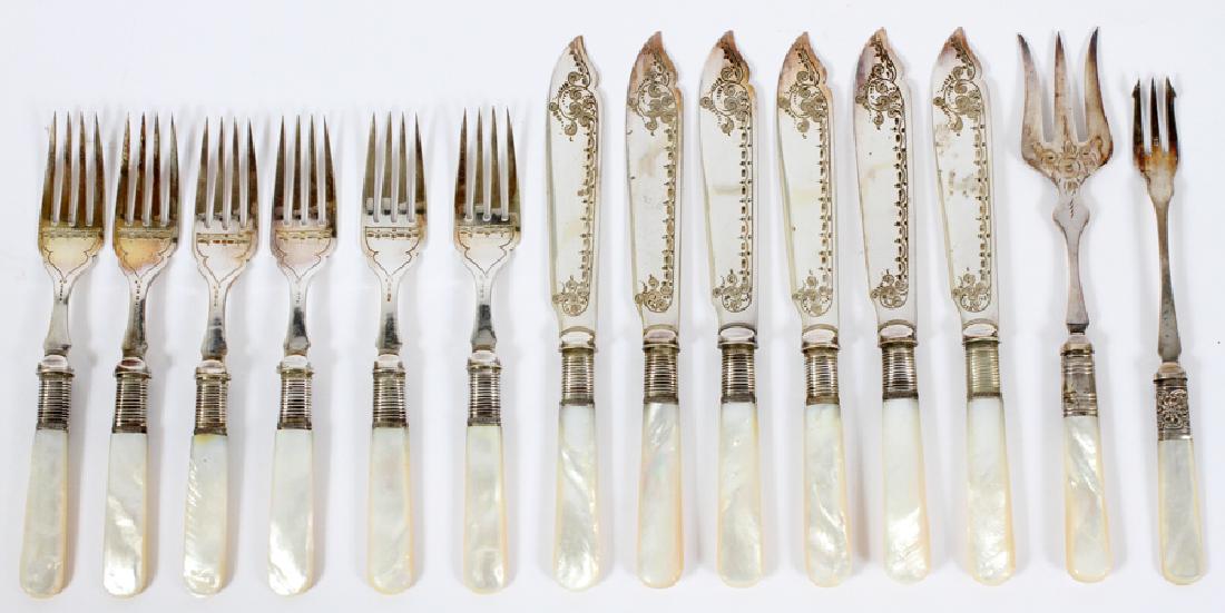 TE & CO. SHEFFIELD PLATE & MOTHER OF PEARL SET (1 of 10)
