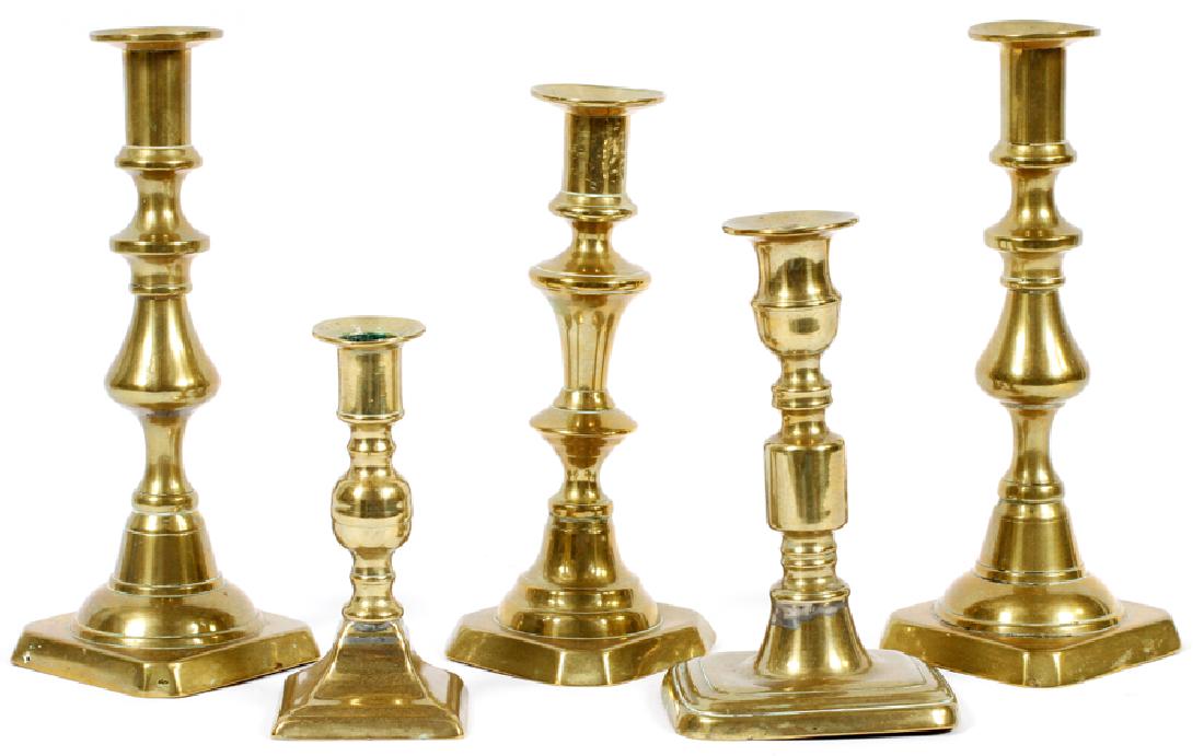 AMERICAN ANTIQUE BRASS CANDLESTICKS, 19TH.C. (1 of 3)
