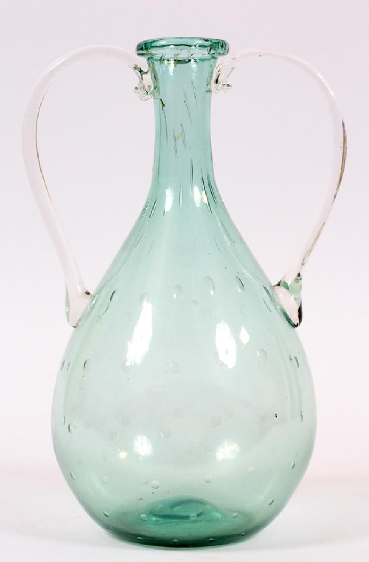 HAND BLOWN GLASS VASE, H 11", W 7" (1 of 2)