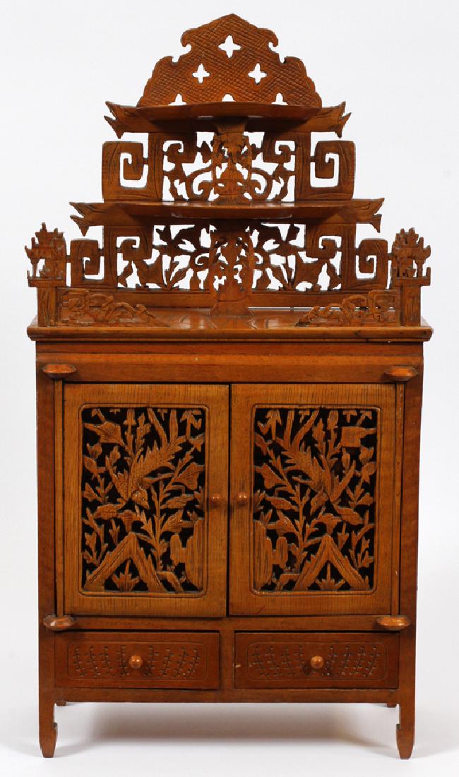 ASIAN CARVED WOOD TABLE TOP JEWELRY CHEST (1 of 2)