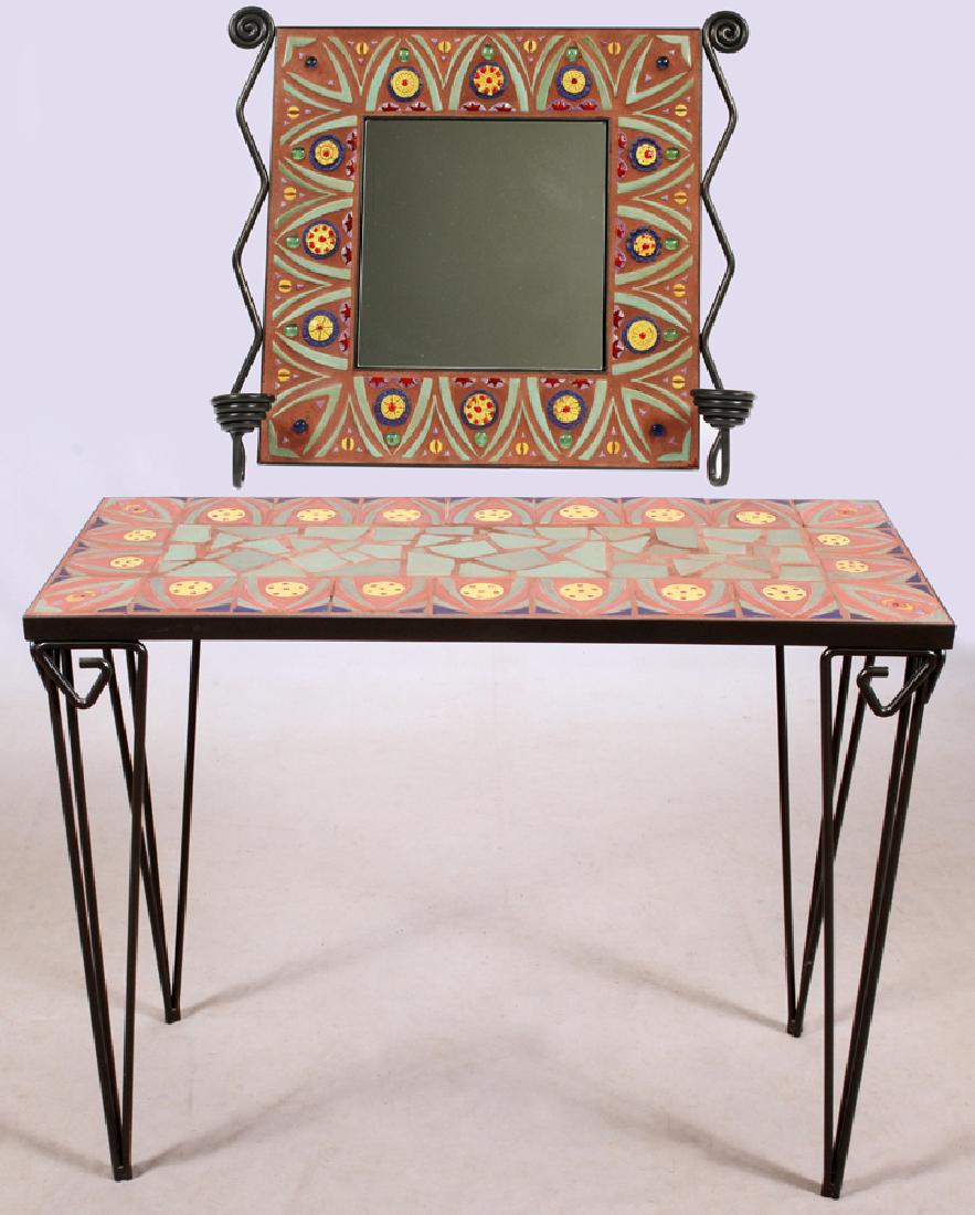 IRON AND TILE CONSOLE TABLE AND MIRROR, 2 PIECES (1 of 6)