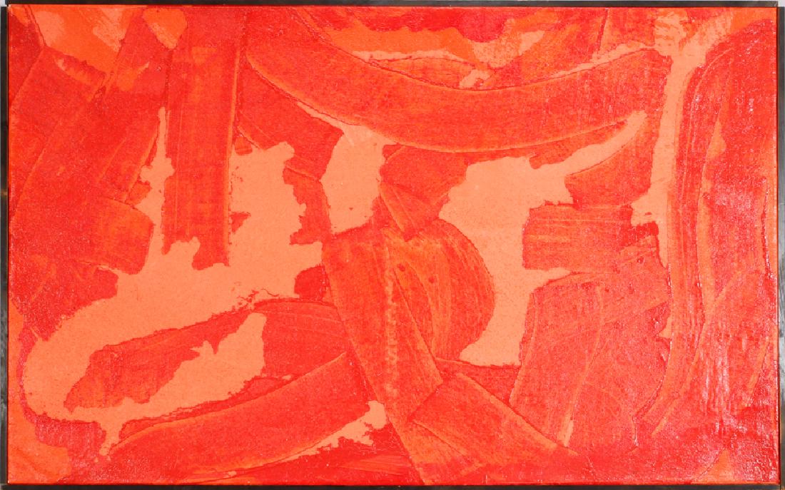 DAVID EINSTEIN ACRYLIC ON BELGIUM LINEN: DAVID EINSTEIN (AMERICAN 20TH CENTURY), NEO-EXPRESSIONIST ACRYLIC ON BELGIUM LINEN, H 39", W 64", "UNTITLED" A Neo-Expressionist acrylic on canvas by David Einstein. This piece depicts large, cadmium