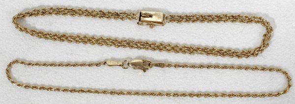 14K CHAIN BRACELETS TWO, L7" 7.8": 14K CHAIN BRACELETS TWO, L 7", 7 3/4":
