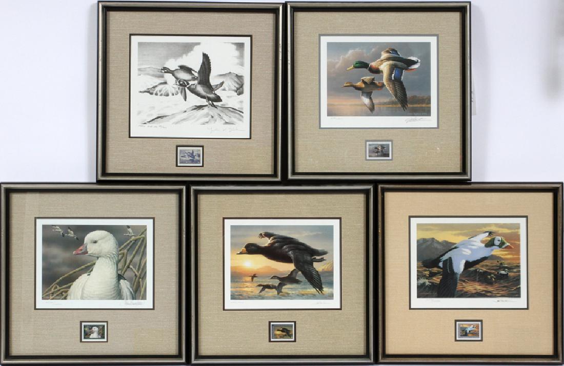 FEDERAL DUCK STAMPS AND PRINTS, FIVE: FEDERAL DUCK STAMPS AND PRINTS, FIVE :The Federal Duck Stamps and Prints include: 1992 Joe Hautman "Spectacled Eider" numbered edition 2,790/10,500, 2002-2003 Joe Hautman "Black Scoters" numbered edit
