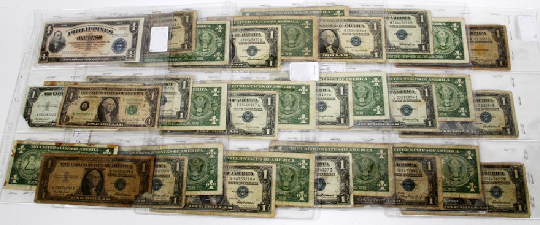 $1.00 SILVER CERTIFICATES INCLUDING 1935,: $1.00 SILVER CERTIFICATES INCLUDING 1935, (12), 1957 STAR NOTES, (2) & 1957, (13) (25 +) H 11" :Star Notes Silver Certificates: *31783284-B, *97647605-B, Blue Seal, both 1957, Good to Poor. One silver