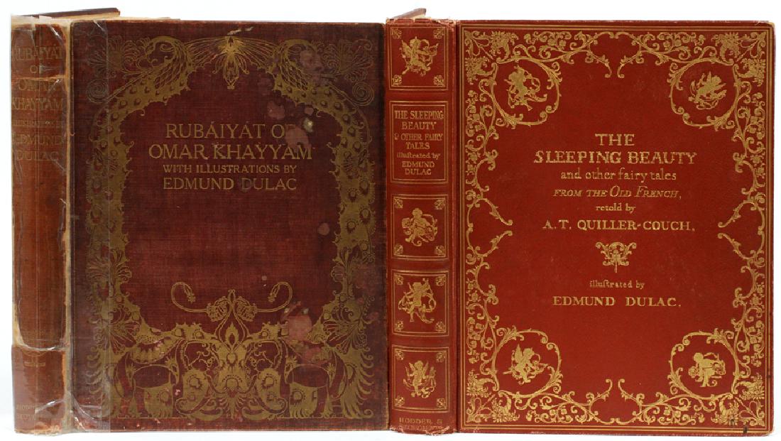 EDMUND DULAC ILLUSTRATED BOOKS, TWO: EDMUND DULAC (EUROPEAN, 1882-1953), ILLUSTRATED BOOKS, TWO :Two books with illustrations by Edmund Dulac, including "Fairy tales from the old french" and "Rubaiyat of Omar Khayyam".