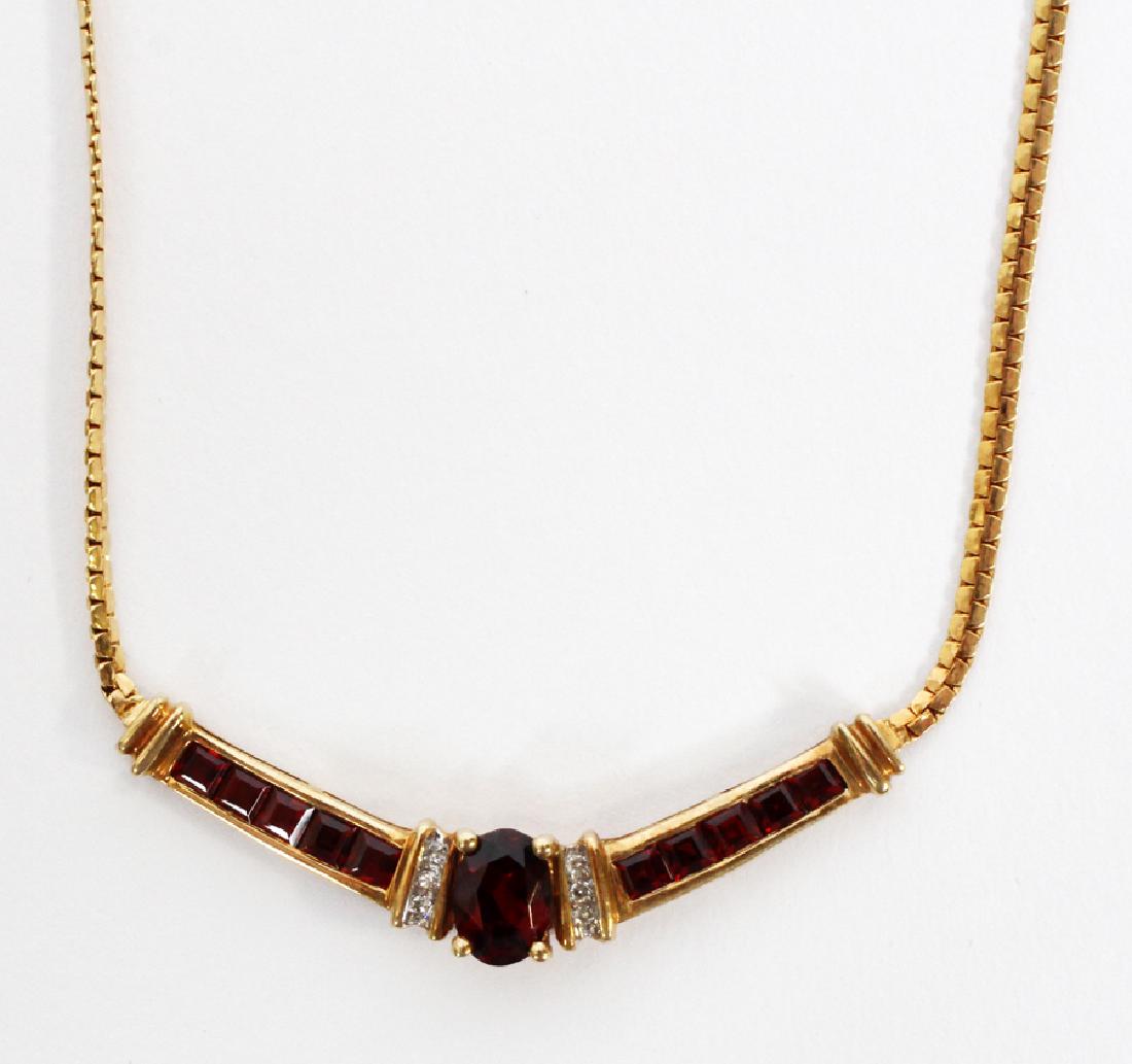 LADYS DIAMOND & GARNET PENDANT ON LINK NECK CHAIN (1 of 5)
