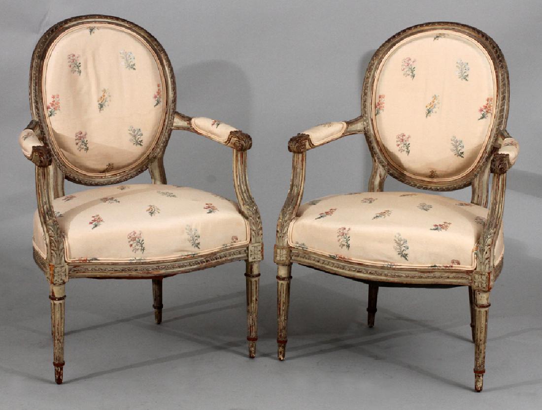 FRENCH LOUIS XVI STYLE OPEN ARM CHAIRS PAIR (1 of 1)