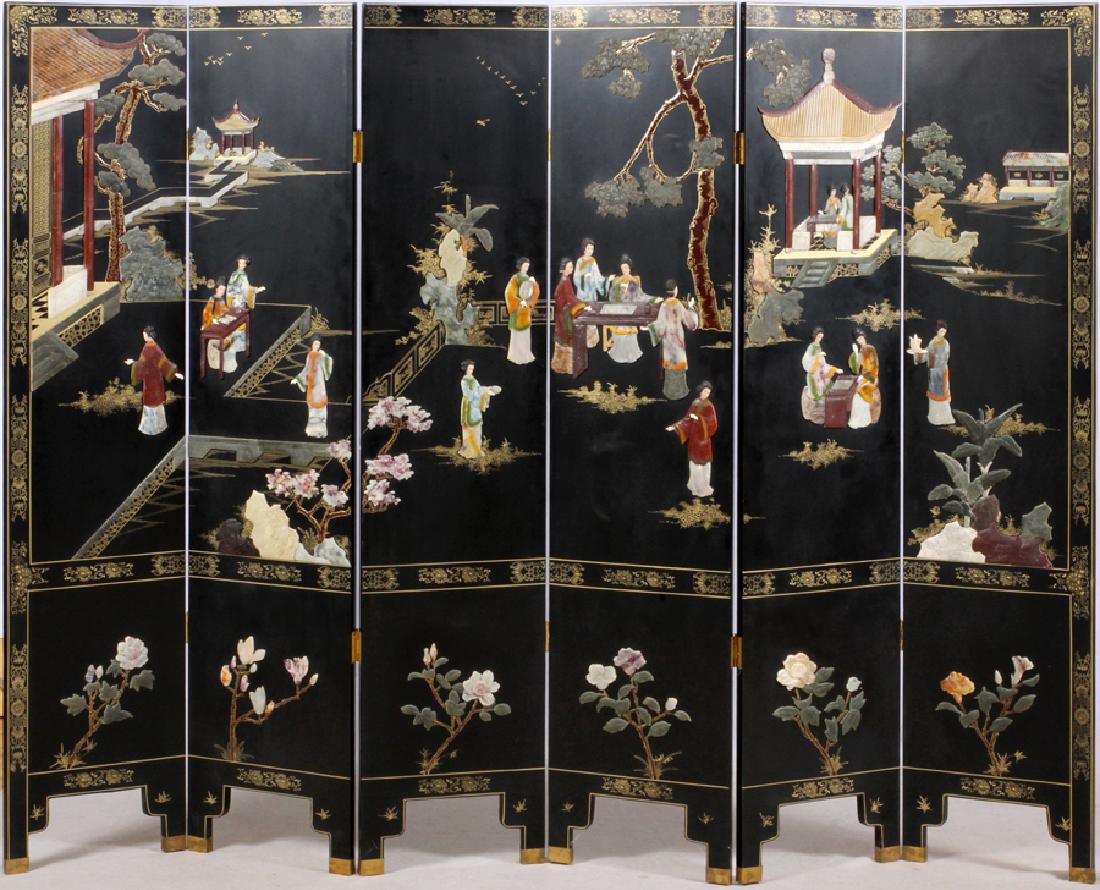 CHINESE FOLDING SCREEN  APPLIED HARDSTONES (1 of 5)