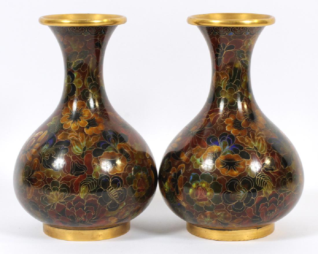 CHINESE CLOISONEE VASES PAIR H 8 1/2" (1 of 4)