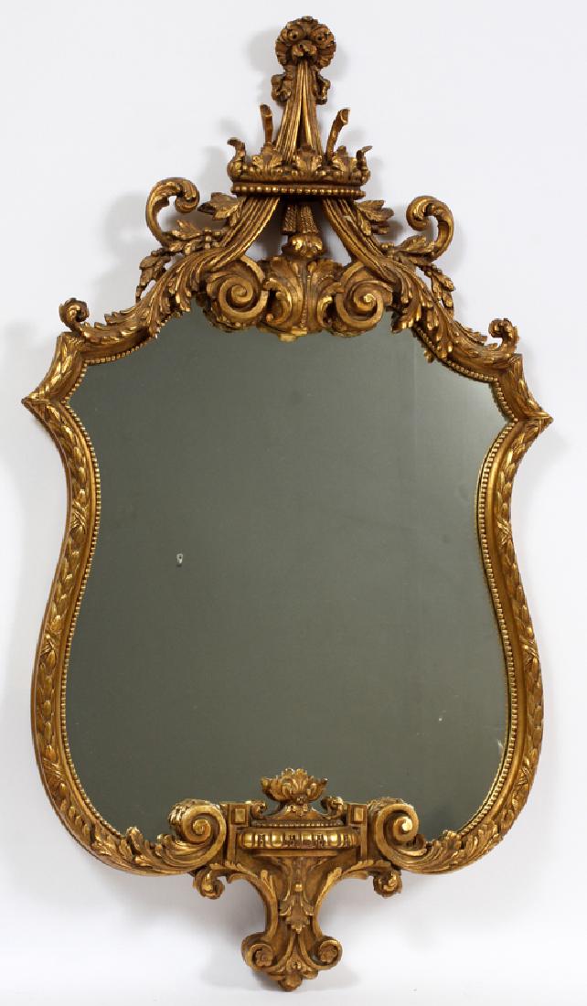 CARVED SHIELD FORM GILT WOOD MIRROR (1 of 3)