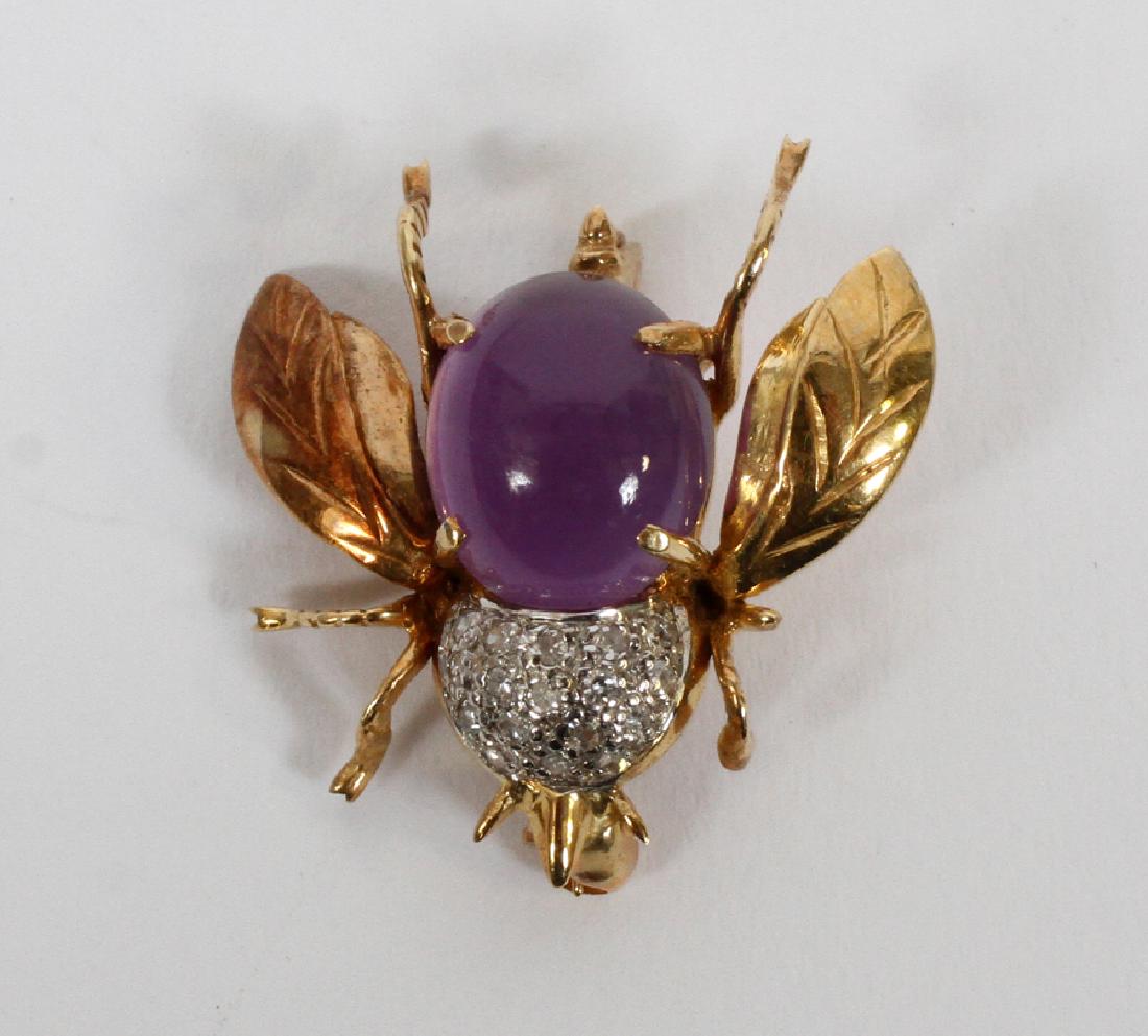 YELLOW GOLD, AMETHYST & DIAMOND BEE PIN (1 of 2)