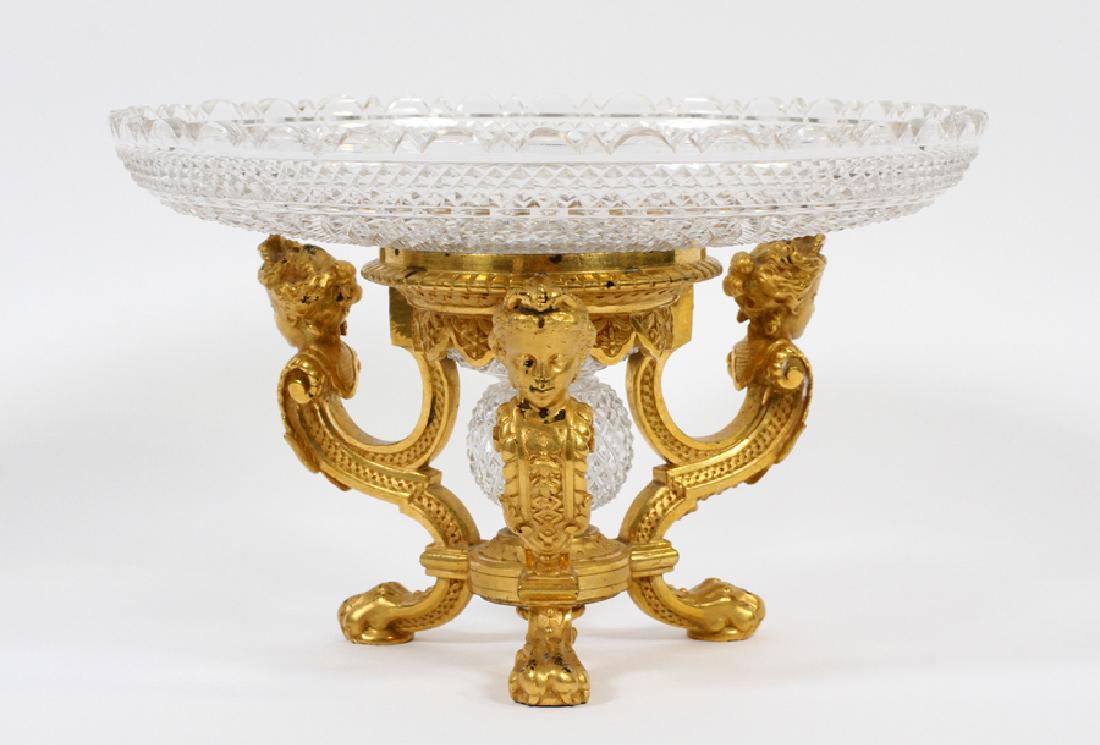 FRENCH BRONZE AND CRYSTAL COMPOTE, H 5 3/4", D 9" (1 of 3)