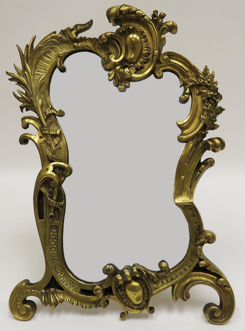 FRENCH BRONZE TABLE MIRROR, EASEL BACK C 1900 (1 of 1)