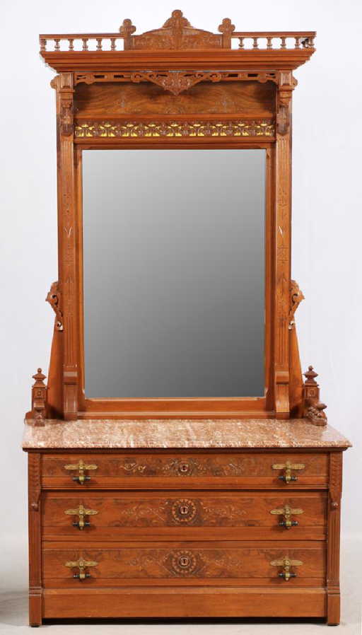 Victorian Walnut With Marble Top Dresser Mirror
