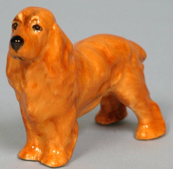 ROYAL WORCESTER PORCELAIN 'COCKER SPANIEL': ROYAL WORCESTER PORCELAIN FIGURE 'COCKER SPANIEL' C. 1950, H 2 1/2", W 3": By Doris Lindner, hand painted ,c. 1950 style 2 (rev.20070608)