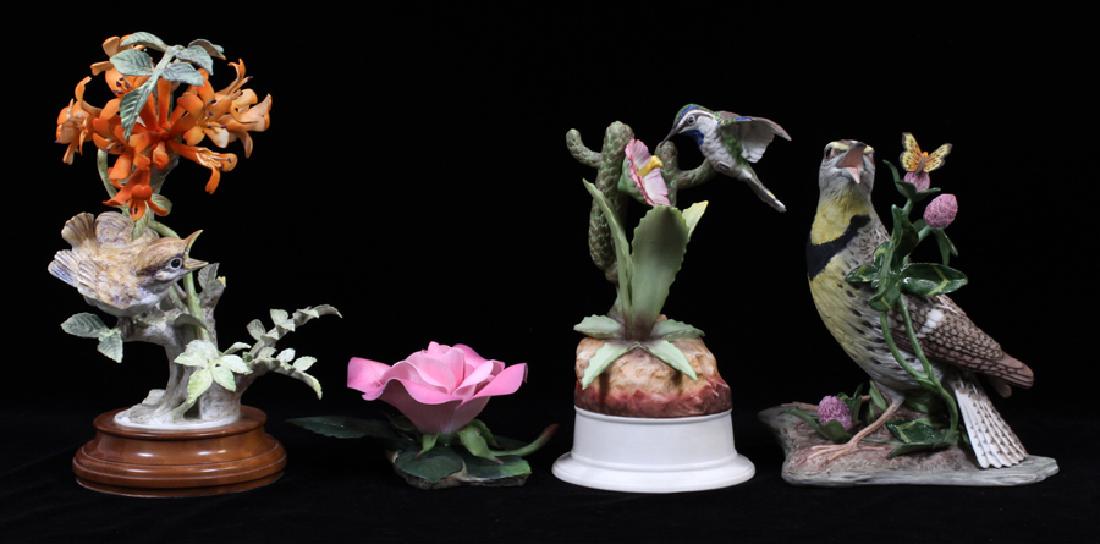 BOEHM & ROYAL WORCESTER BISQUE PORCELAIN FIGURINES: BOEHM & ROYAL WORCESTER BISQUE PORCELAIN FIGURINES, 4 PCS, H 10", DIA 4 1/2":A grouping of hand-painted bisque porcelain figurines manufactured by Boehm and Royal Worcester. The grouping includes thre