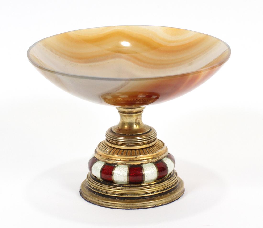 AUSTRIAN CARVED AGATE AND ENAMEL COMPOTE, 19TH.C. (1 of 3)