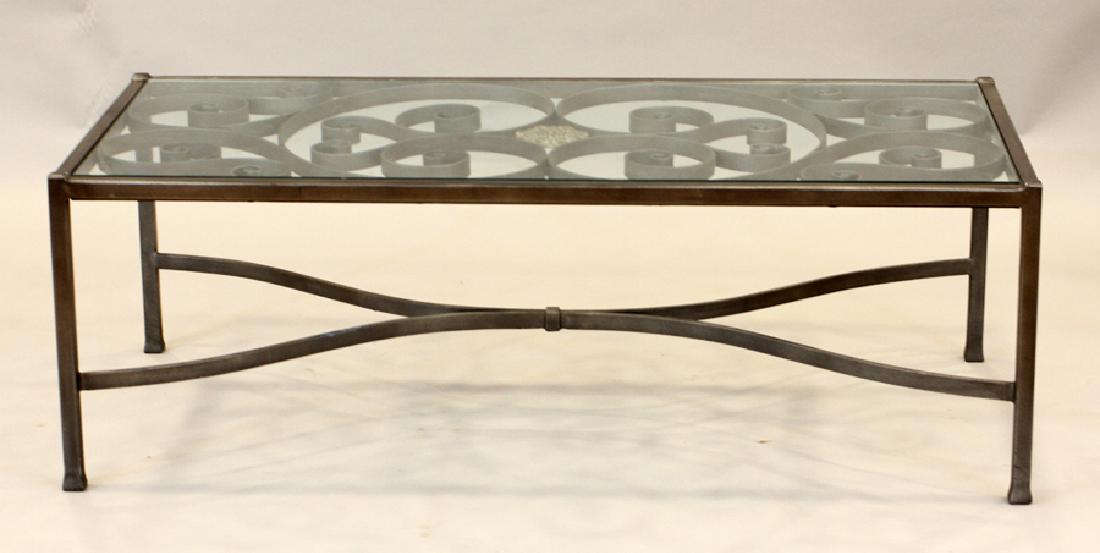 WROUGHT IRON AND GLASS COFFEE TABLE (1 of 2)