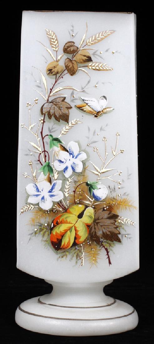 FROSTED GLASS & ENAMEL VASE, C. 1870, H 11" (1 of 3)
