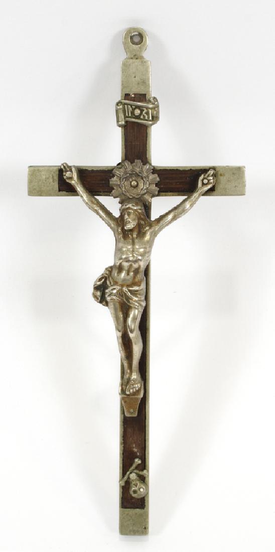 SILVER AND WOOD CRUCIFIX CIRCA 1900 L 6.5" (1 of 3)